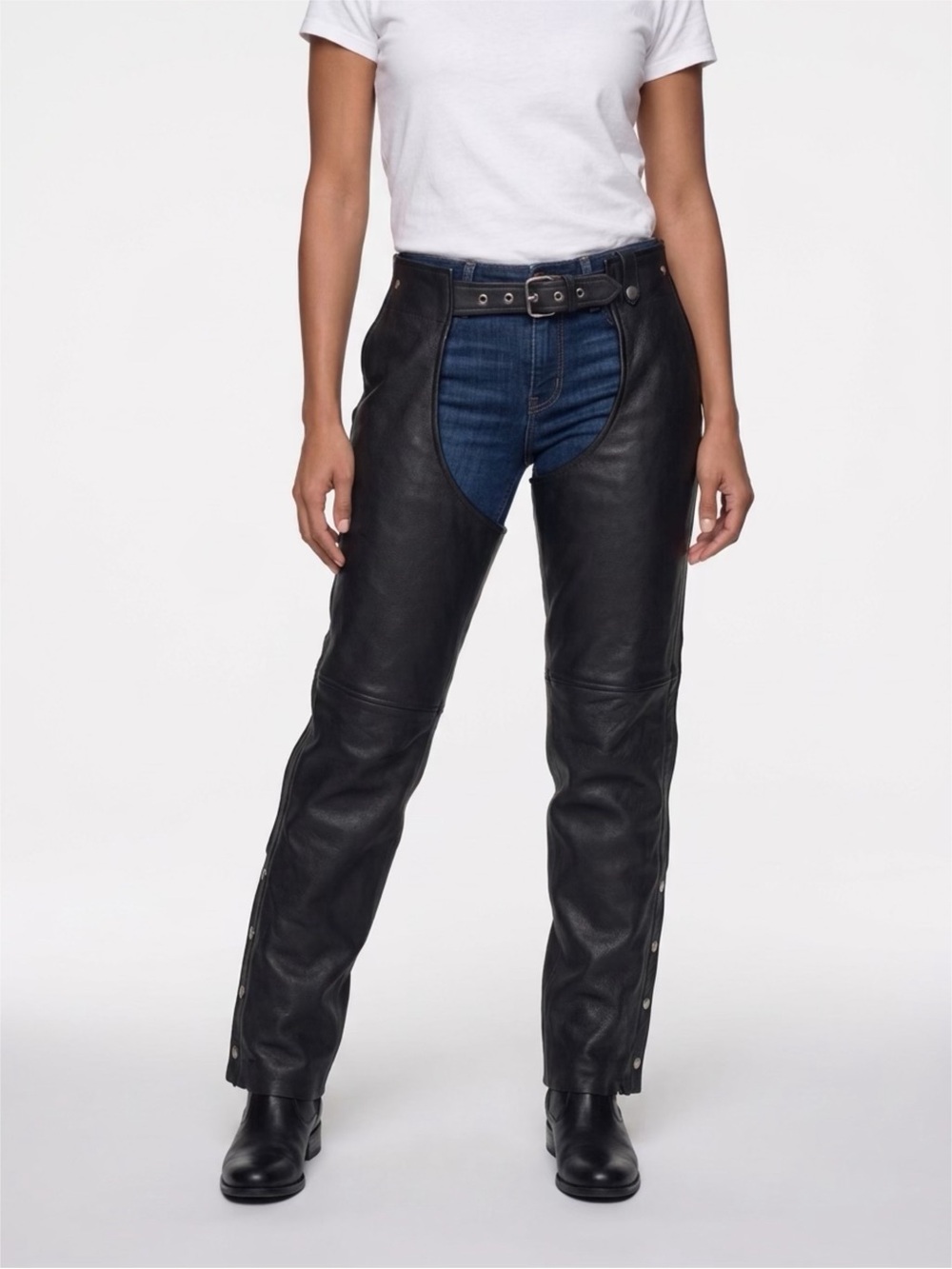 Leather Headquarters Black Genuine Leather Motorcycle Chaps Size Small